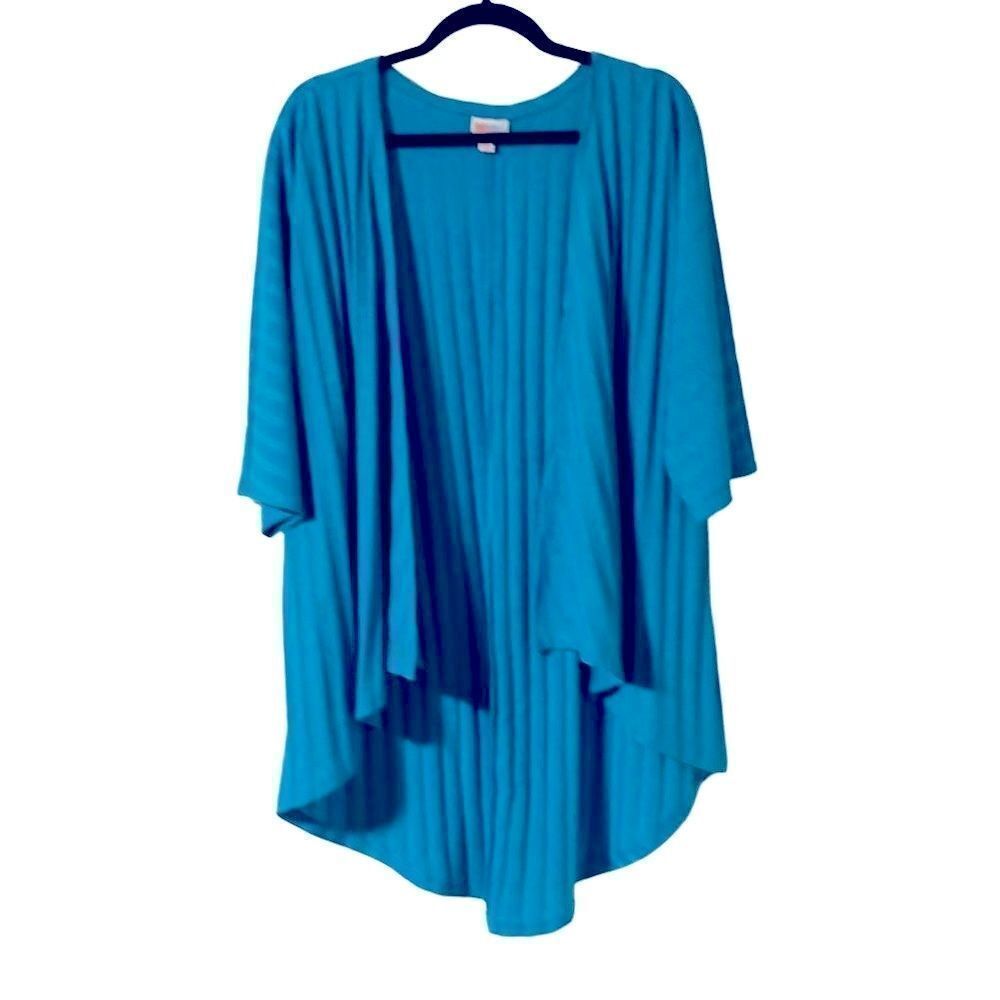 LuLaRoe solid aqua blue textured rib knit hi lo Lindsey kimono size S
